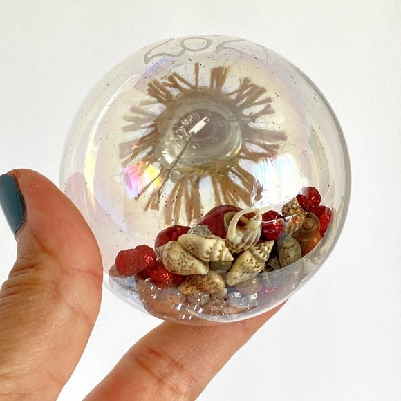 2021 Beach Theme Christmas Ornament Rainbow Shimmer Ball Shells Starfish - Picture 5 of 6